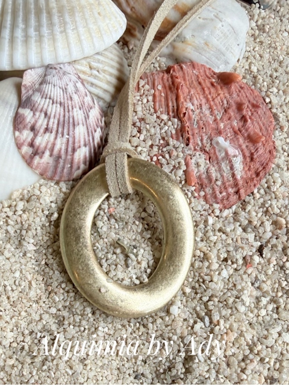 Alquimia Gold Round Donut Pendant Necklace on Suede Cord